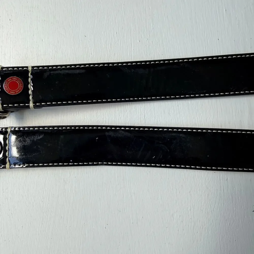 Coach Large Black Patent Leather Dog Leash Vintage Hearts & Bones 60065